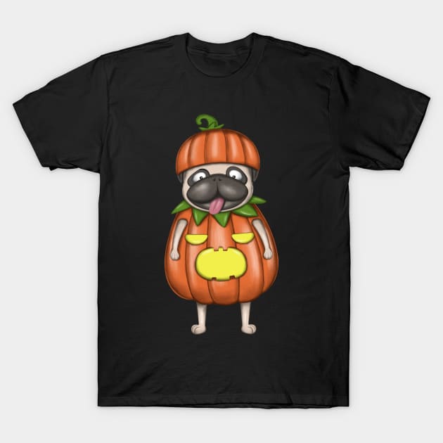 Funny Pug In Pumpkin Costume T-Shirt by Luna Illustration